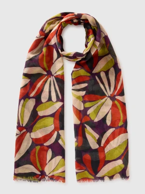 Benetton, Floral Linen Blend Scarf, Size: OS, Purple, Women United Colors of Benetton
