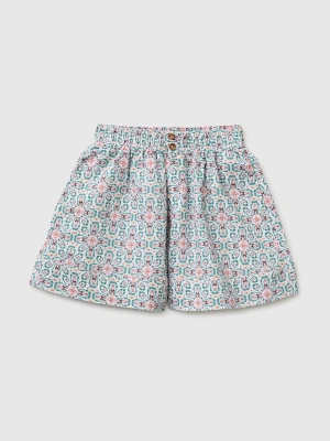 Benetton, Floral Linen Blend Shorts, Size: XL, Aqua, Kids United Colors of Benetton