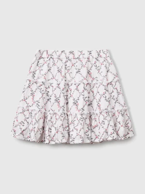 Benetton, Floral Mini Skirt With Ruffle, size XL, White, Kids United Colors of Benetton