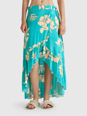 Benetton, Floral Print Sarong, Size: XXS, Aqua, Women United Colors of Benetton