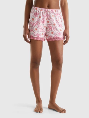 Benetton, Floral Shorts In Stretch Viscose, size L, Pink, Women United Colors of Benetton