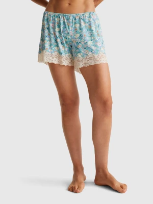 Benetton, Floral Shorts With Lace, size XXS, Aqua, Women United Colors of Benetton