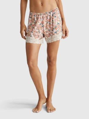 Benetton, Floral Shorts With Lace, Size: XXS, Multi-color, Women United Colors of Benetton