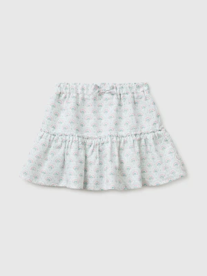 Benetton, Floral Skirt In Linen Blend, Size: 116, Aqua, Kids United Colors of Benetton