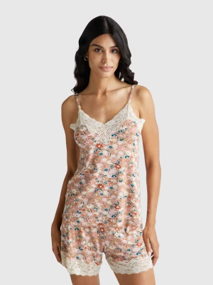 Benetton, Floral Tank Top With Lace, Size: XXS, Multi-color, Women United Colors of Benetton