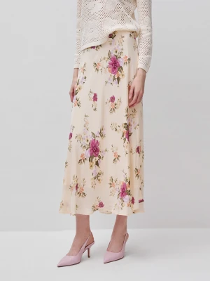 Benetton, Flowing Floral Skirt, Size: XS, Creamy White, Women United Colors of Benetton