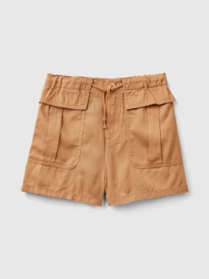 Benetton, Flowy Bermudas With Pockets, size 2XL, Brown, Kids United Colors of Benetton