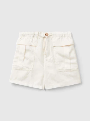 Benetton, Flowy Bermudas With Pockets, size 2XL, Creamy White, Kids United Colors of Benetton