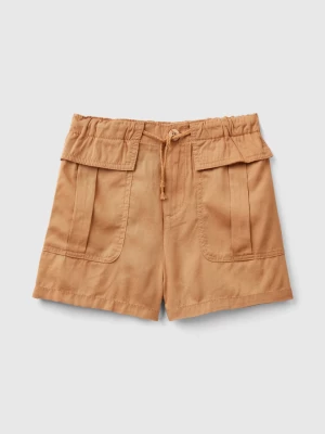 Benetton, Flowy Bermudas With Pockets, size S, Brown, Kids United Colors of Benetton
