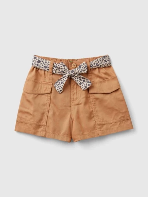 Benetton, Flowy Bermudas With Sash, size 82, Brown, Kids United Colors of Benetton