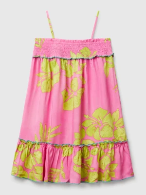 Benetton, Flowy Dress With Flower Print, size XXS, Pink, Kids United Colors of Benetton