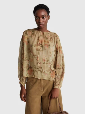 Benetton, Flowy Floral Blouse, Size: XS, Camel, Women United Colors of Benetton