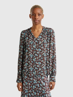 Benetton, Flowy Flowery Blouse, size XS, Brown, Women United Colors of Benetton