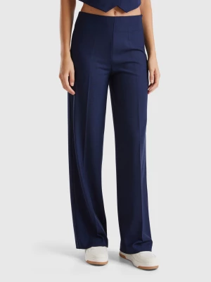 Benetton, Flowy High-waisted Trousers, size , Dark Blue, Women United Colors of Benetton