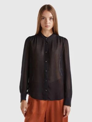 Benetton, Flowy Mandarin Collar Shirt, size L, Black, Women United Colors of Benetton