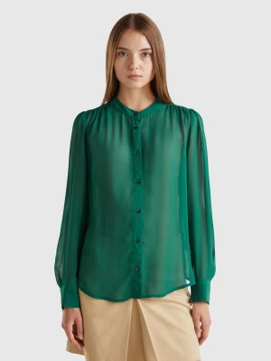 Benetton, Flowy Mandarin Collar Shirt, size L, Dark Green, Women United Colors of Benetton