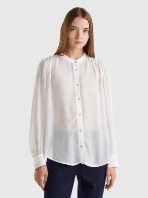 Benetton, Flowy Mandarin Collar Shirt, size M, Creamy White, Women United Colors of Benetton