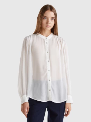 Benetton, Flowy Mandarin Collar Shirt, size XS, Creamy White, Women United Colors of Benetton