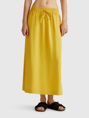 Benetton, Flowy Midi Skirt, size XS, Mustard, Women United Colors of Benetton