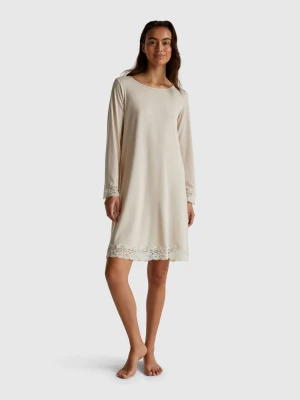 Benetton, Flowy Nightshirt With Lace, Size: XS, Beige, Women United Colors of Benetton