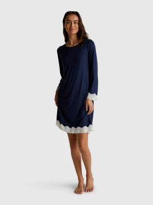 Benetton, Flowy Nightshirt With Lace, size XS, Dark Blue, Women United Colors of Benetton