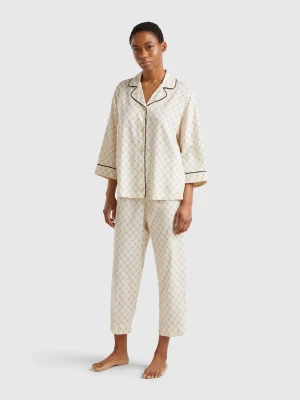 Benetton, Flowy Pyjamas With Print, size XXS, Beige, Women United Colors of Benetton