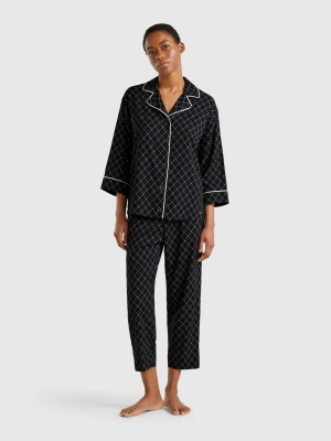 Benetton, Flowy Pyjamas With Print, size XXS, Black, Women United Colors of Benetton