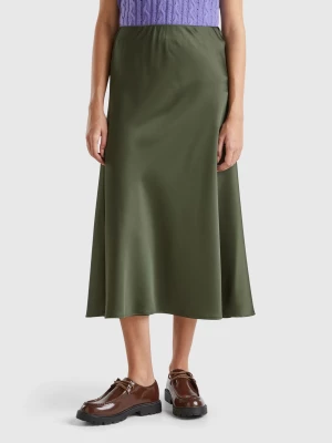 Benetton, Flowy Satin Look Skirt, size L, Military Green, Women United Colors of Benetton