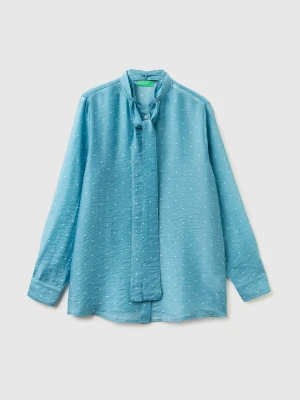 Benetton, Flowy Shirt With Micro Polka Dots, Size: XS, Air Force Blue, Women United Colors of Benetton