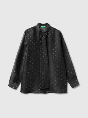 Benetton, Flowy Shirt With Micro Polka Dots, Size: XS, Black, Women United Colors of Benetton