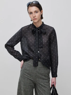 Benetton, Flowy Shirt With Micro Polka Dots, Size: XS, Black, Women United Colors of Benetton
