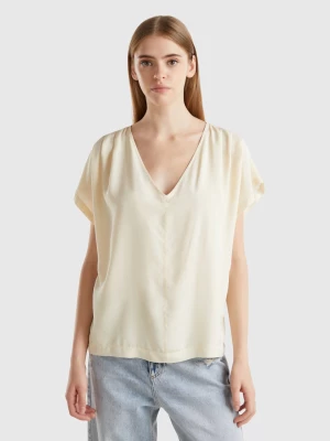 Benetton, Flowy Short Sleeve Blouse, size L, Creamy White, Women United Colors of Benetton