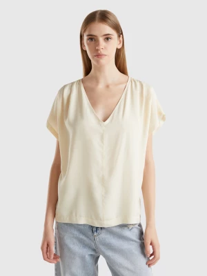 Benetton, Flowy Short Sleeve Blouse, size M, Creamy White, Women United Colors of Benetton