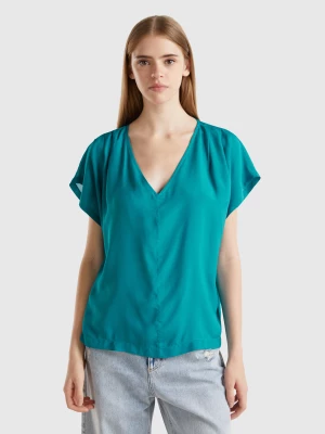 Benetton, Flowy Short Sleeve Blouse, size S, Teal, Women United Colors of Benetton