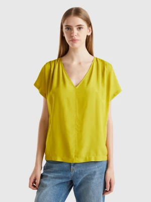 Benetton, Flowy Short Sleeve Blouse, size XL, Mustard, Women United Colors of Benetton