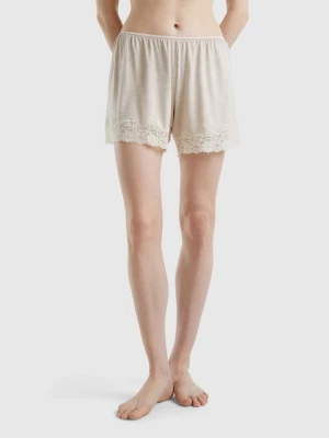 Benetton, Flowy Shorts With Lace, size L, Beige, Women United Colors of Benetton