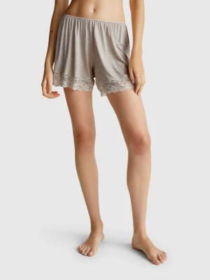 Benetton, Flowy Shorts With Lace, size XS, Beige, Women United Colors of Benetton