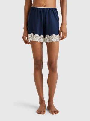 Benetton, Flowy Shorts With Lace, size XS, Dark Blue, Women United Colors of Benetton