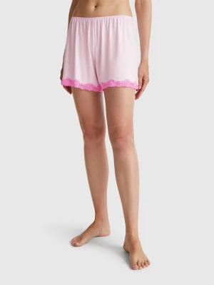 Benetton, Flowy Shorts With Lace, size XXS, Pastel Pink, Women United Colors of Benetton