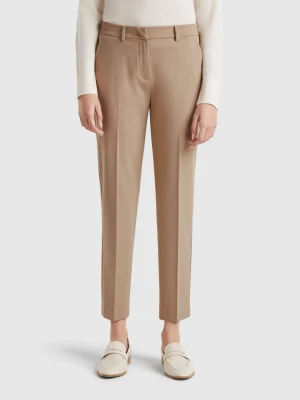 Benetton, Flowy Slim Fit Trousers, size , Beige, Women United Colors of Benetton