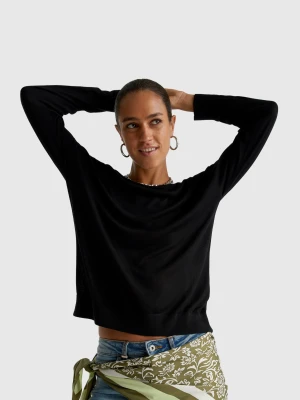 Benetton, Flowy Sweater With Boat Neck, size XXS, Black, Women United Colors of Benetton