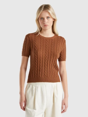 Benetton, Flowy Sweater With Short Sleeves, size S, Camel, Women United Colors of Benetton