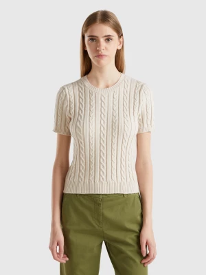 Benetton, Flowy Sweater With Short Sleeves, size XS, Creamy White, Women United Colors of Benetton