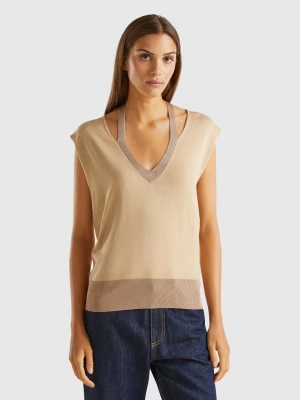 Benetton, Flowy Sweater With V-neck And Laces, size M, Beige, Women United Colors of Benetton