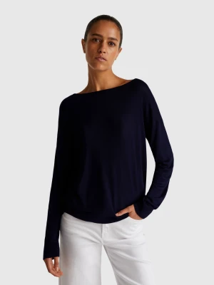 Benetton, Flowy Top With Boat Neck, size XXS, Dark Blue, Women United Colors of Benetton
