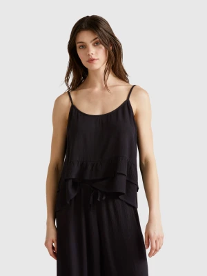 Benetton, Flowy Top With Flounce, size XXS, Black, Women United Colors of Benetton
