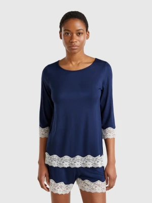 Benetton, Flowy Top With Lace Details, size XS, Dark Blue, Women United Colors of Benetton