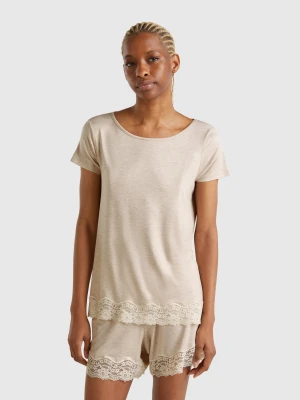 Benetton, Flowy Top With Lace Edge, size XS, Beige, Women United Colors of Benetton