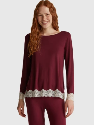 Benetton, Flowy Top With Lace, Size: XS, Burgundy, Women United Colors of Benetton