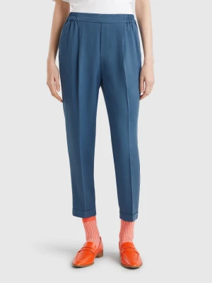 Benetton, Flowy Trousers With Cuffs, size XXS, Air Force Blue, Women United Colors of Benetton